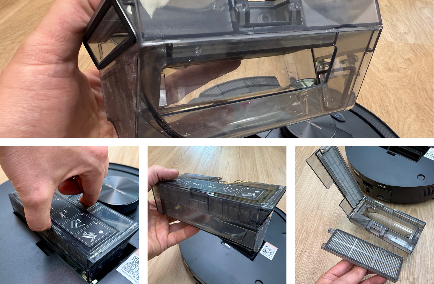 Der Staubbehälter ist vollkommen transparent gehalten