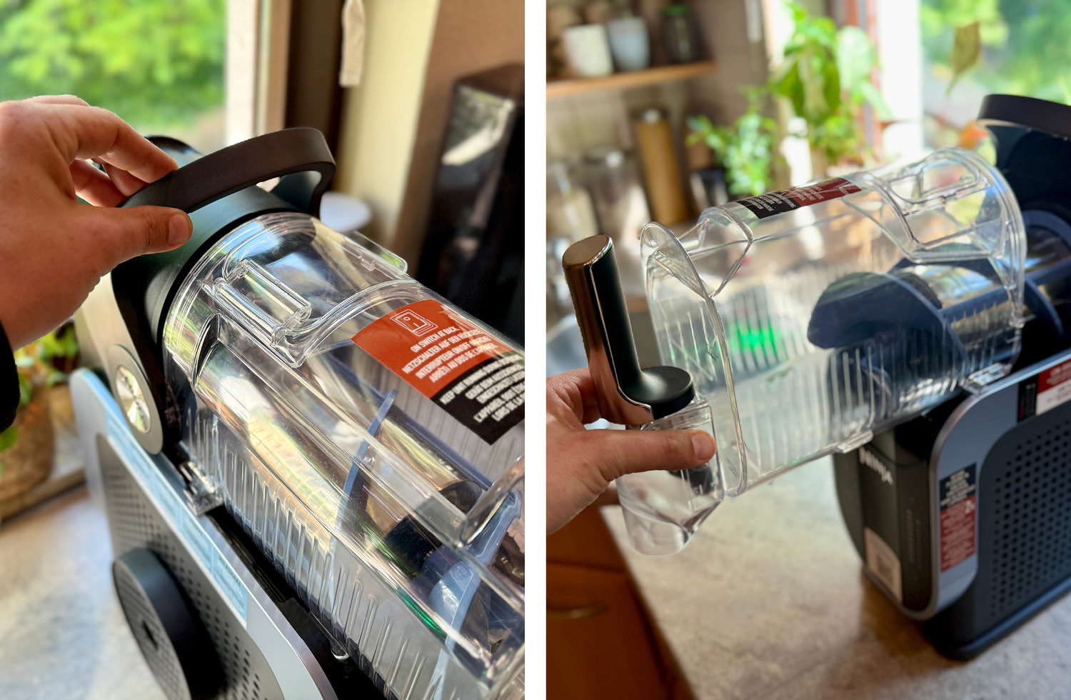 Der gesamte Behälter kann durch das Lösen des Griffs entnommen werden