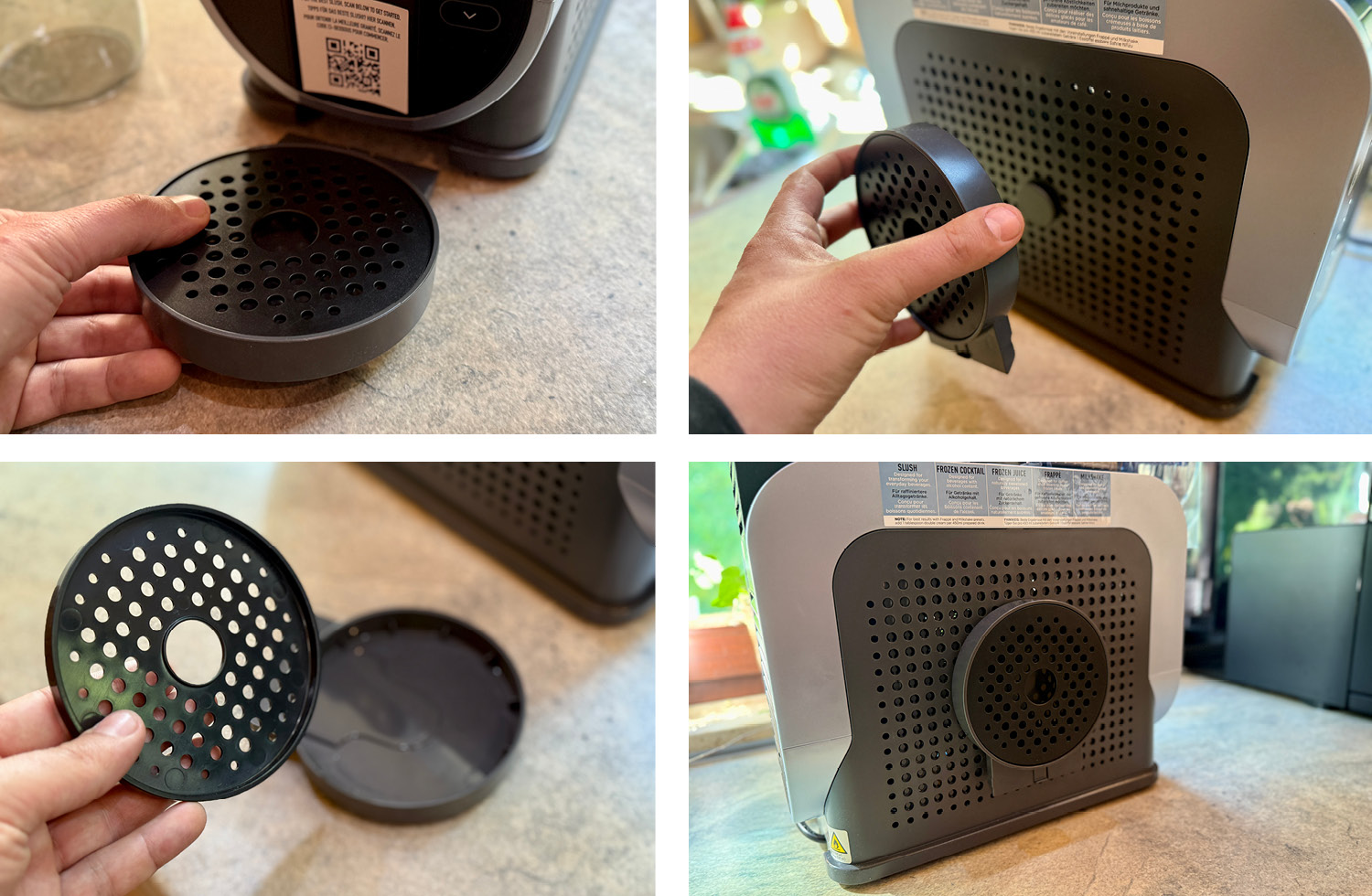 Die Abtropfschale besteht aus zwei Teilen und kann seitlich verwahrt werden