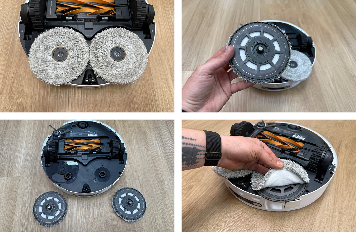 Die Wischmopps des Mova V50 Ultra Complete haften magnetisch und können vollständig abgenommen werden