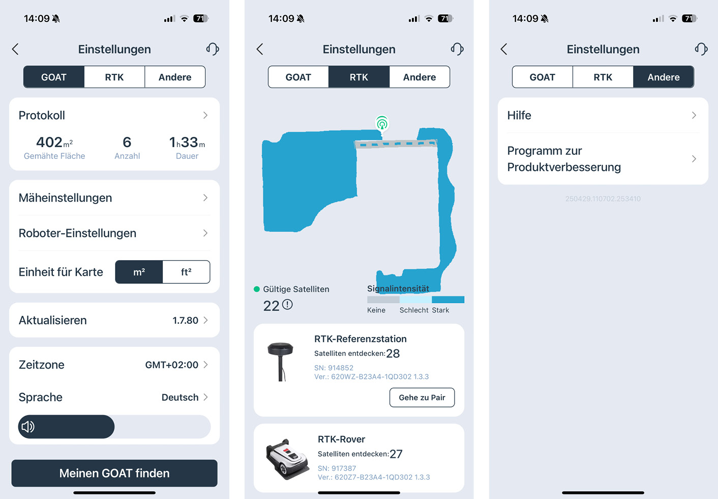 ECOVACS GOAT A1600 RTK - App - Einstellungen