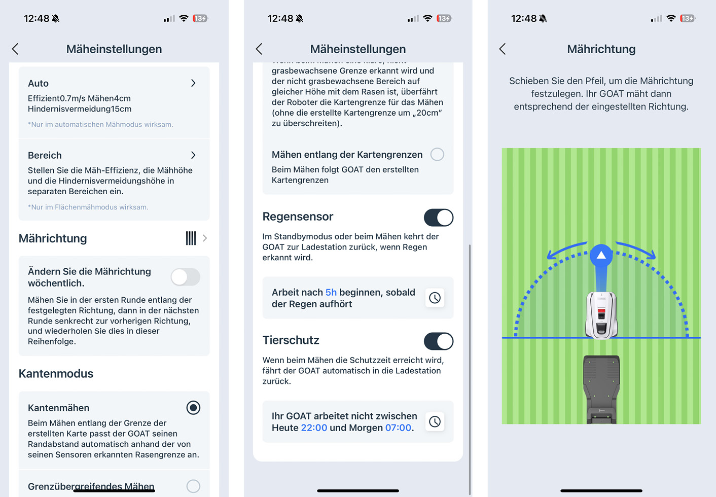 ECOVACS GOAT A1600 RTK - App - Mäheinstellungen