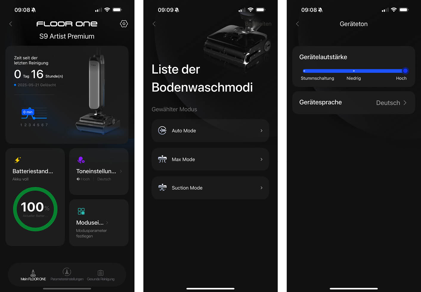 Eine Übersicht der App des Ein wichtiger Punkt ist auch die Wartung des Tineco One Floor S9 Artist