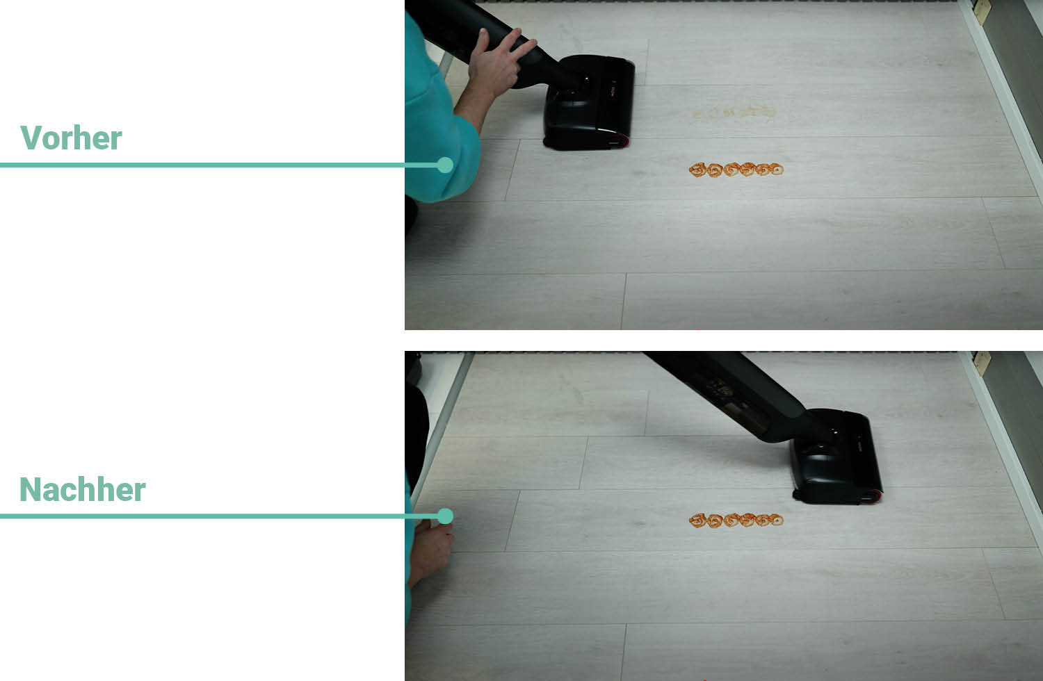 Hier das Reinigungsergebnis des Mova M10 bei eingetrocknetem Kaffee