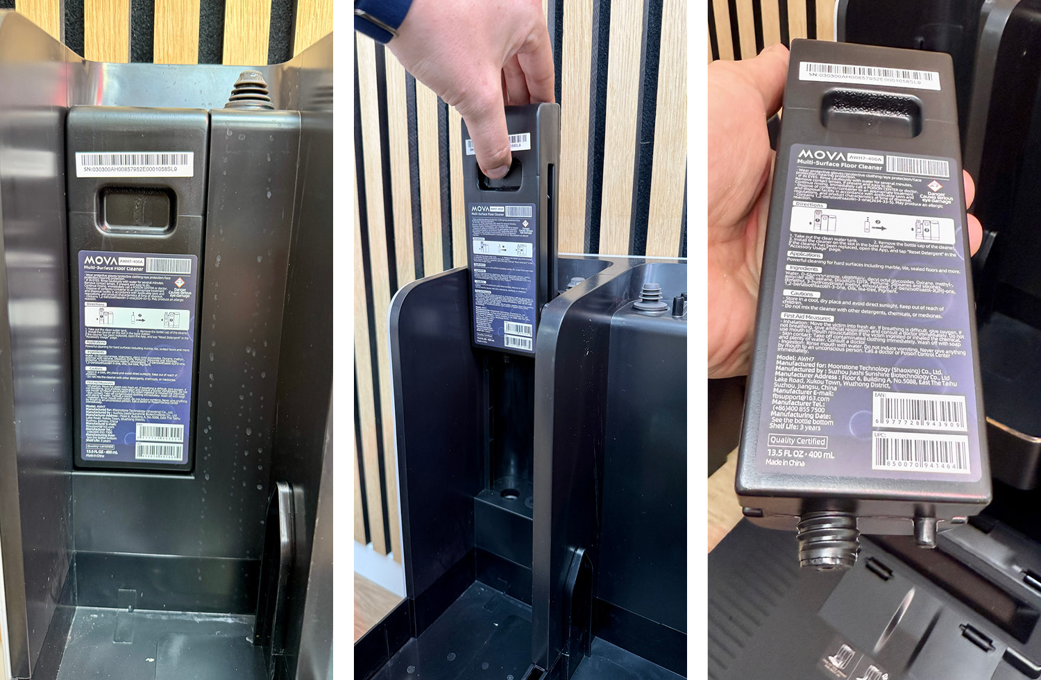 Hinter dem Frischwassertank verbirgt sich eine Reinigungskartusche