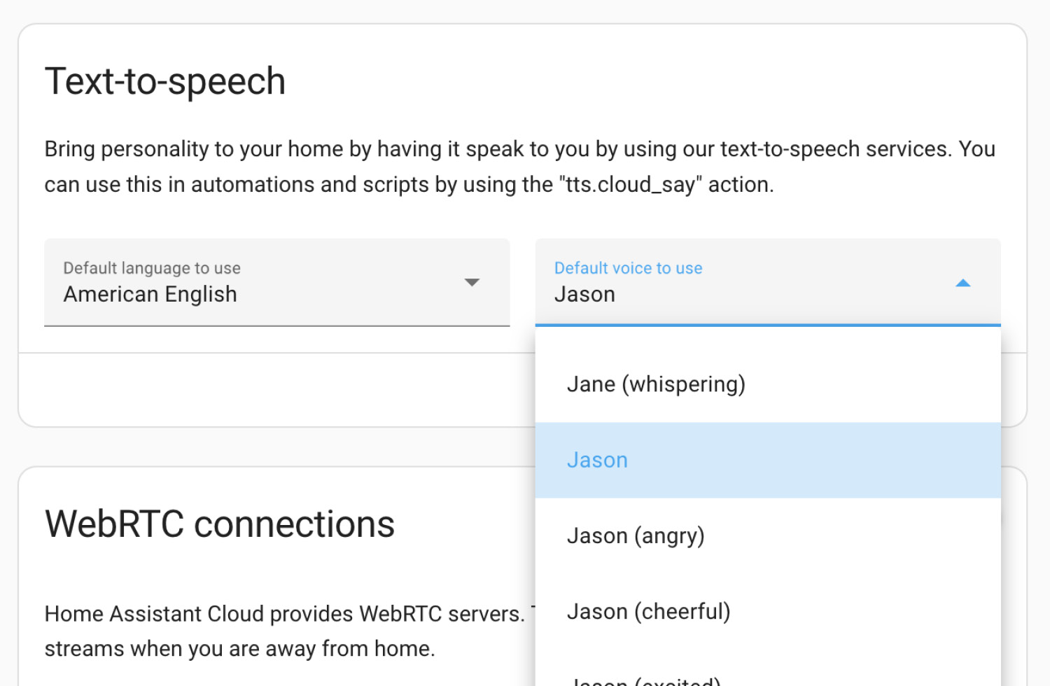 Home Assistant Text-to-speech Varianten