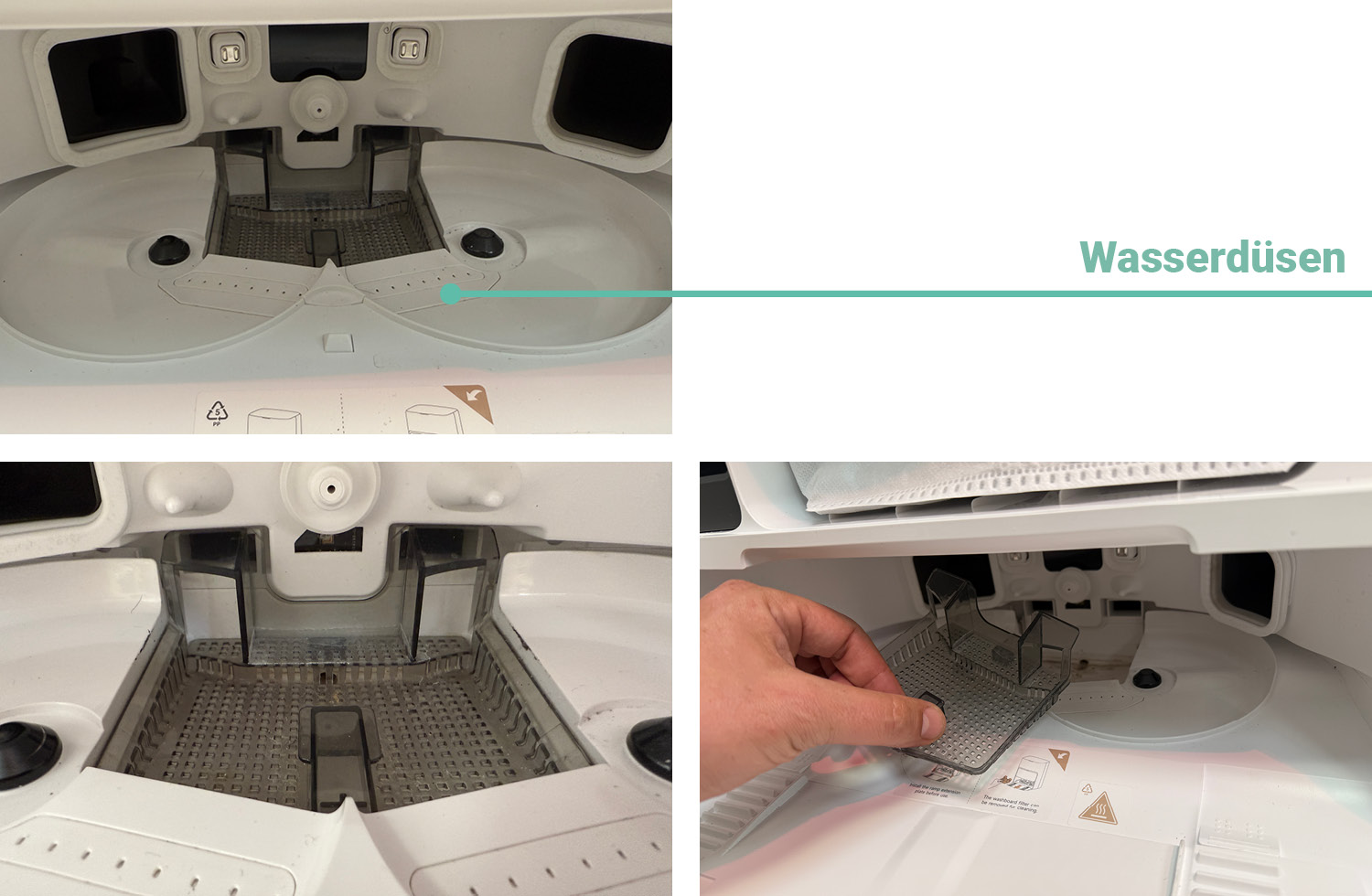 In dieser selbstreinigenden Schale werden die Wischmopps des Mova V50 Ultra Complete gereinigt