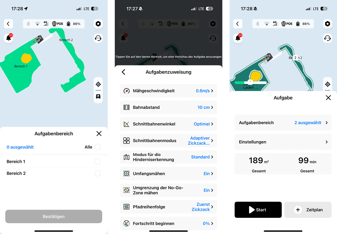 Mammotion YUKA Mini - App - Mäheinstellungen
