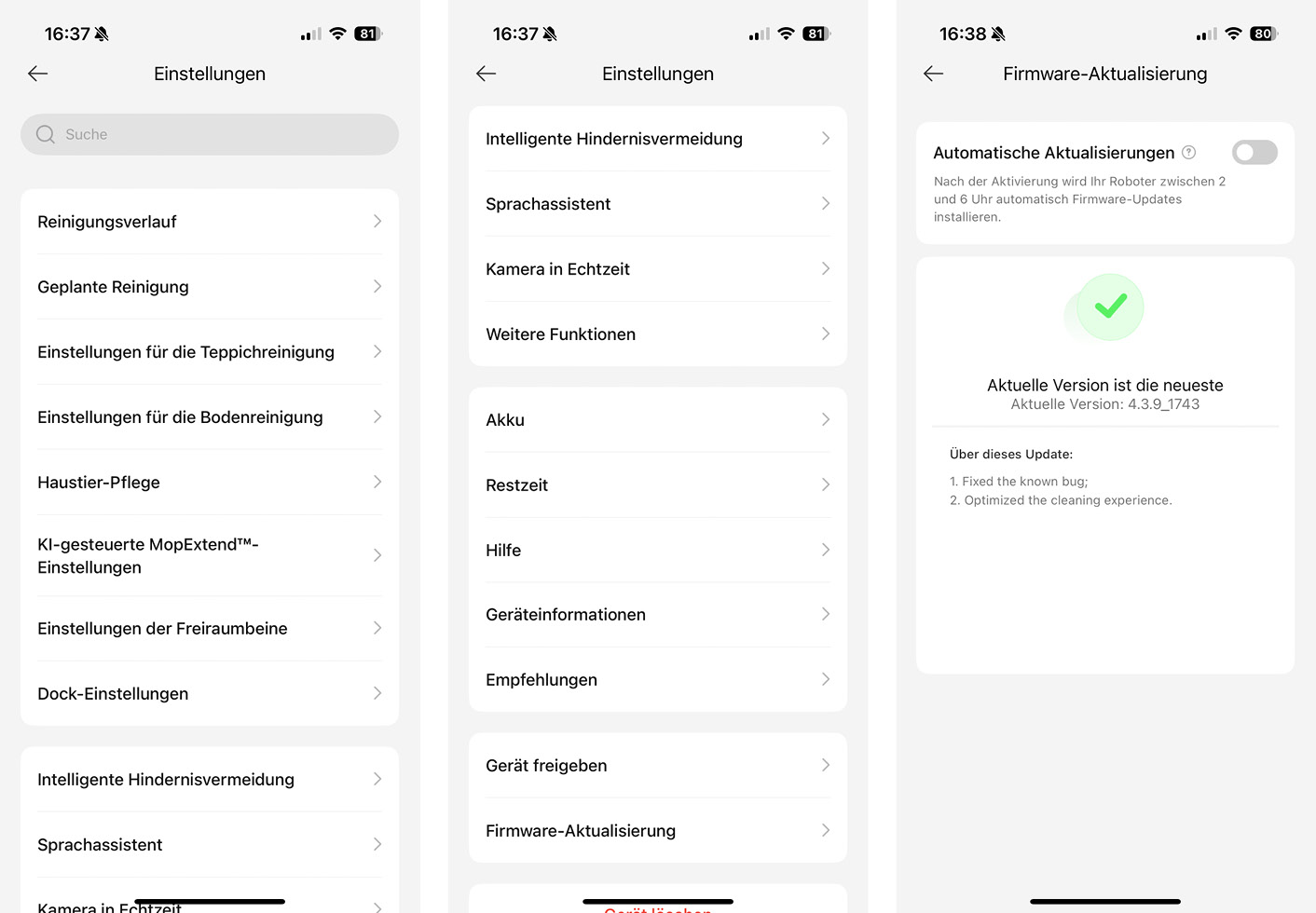 Mova V50 Ultra Complete - App - Einstellungen