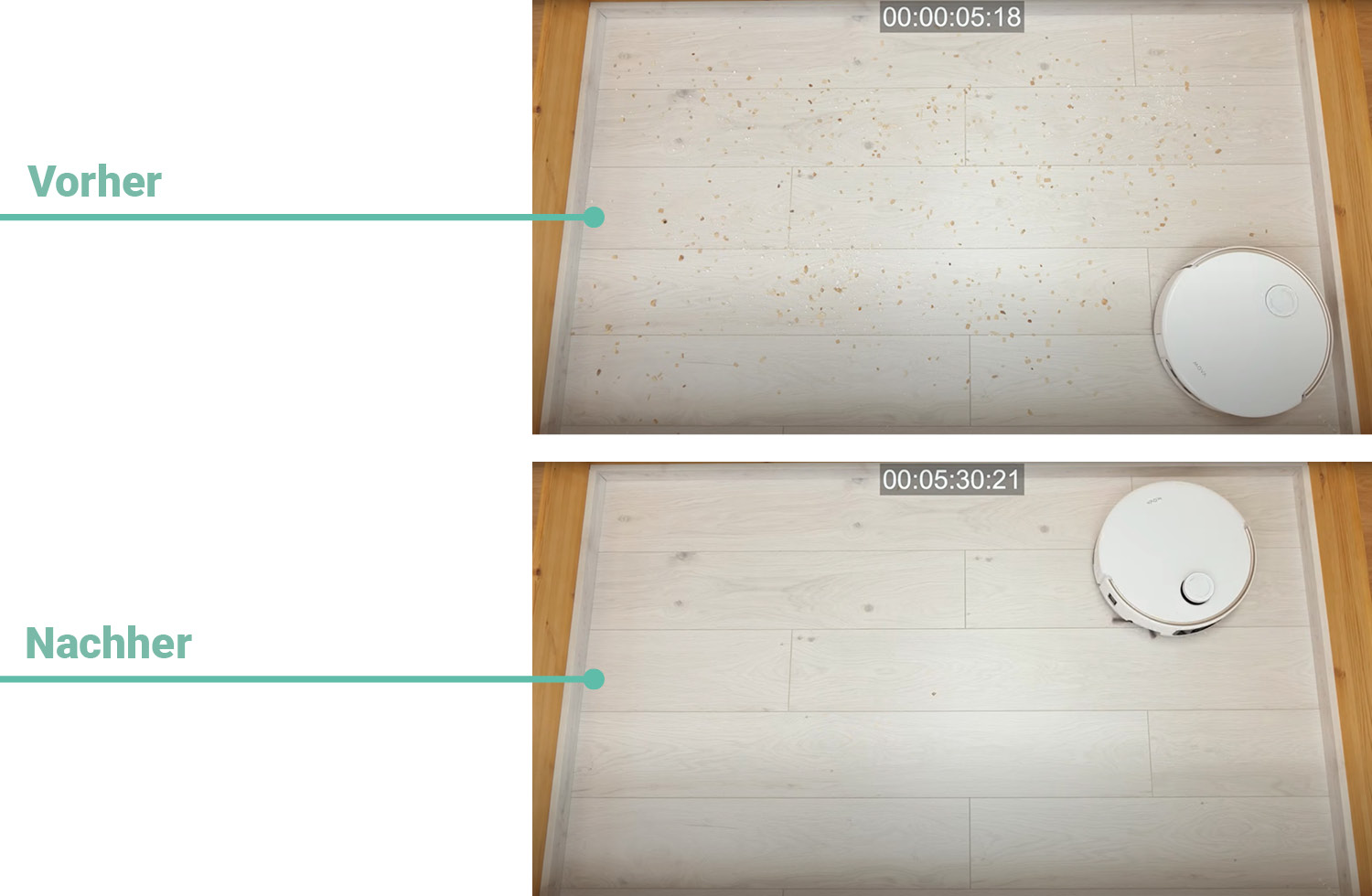 Mova V50 Ultra Complete - Die ermittelte Saugleistung auf Hartboden