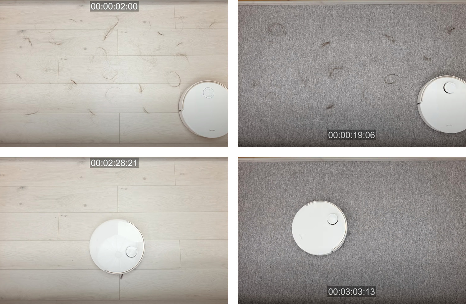 Mova V50 Ultra Complete - Die ermittelte Saugleistung von Haaren