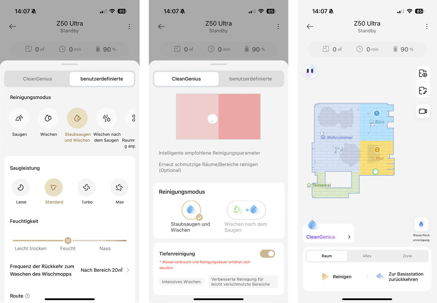 Mova Z50 Ultra - App - Reinigung