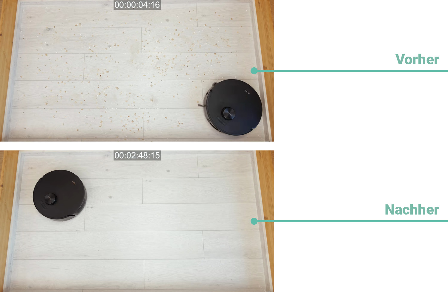 Mova Z50 Ultra - Die ermittelte Saugleistung auf Hartboden