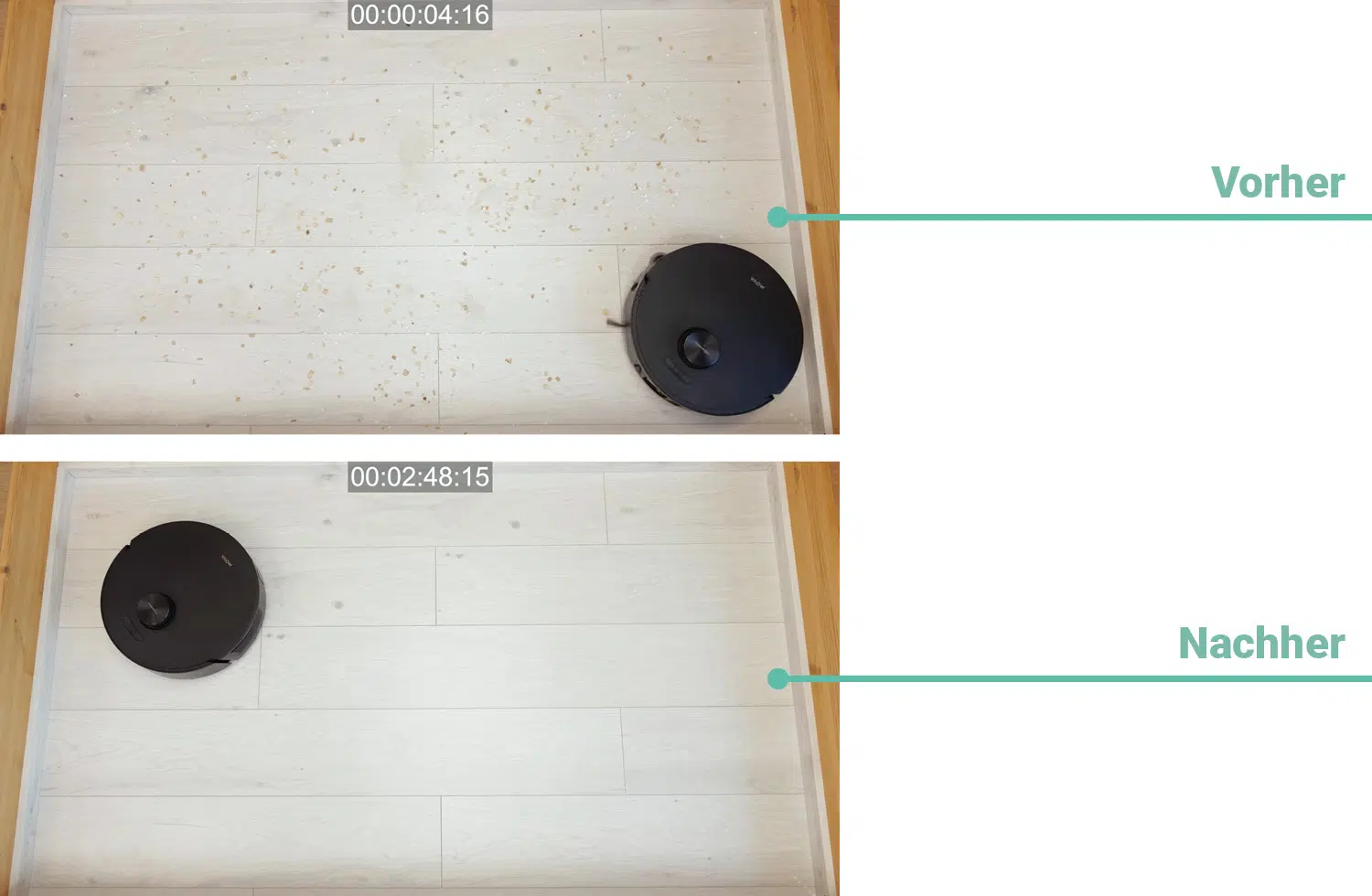 Mova Z50 Ultra - Die ermittelte Saugleistung auf Hartboden