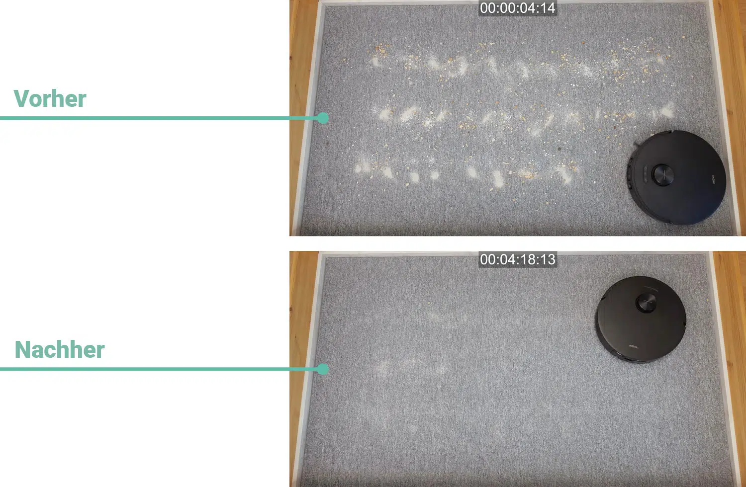 Mova Z50 Ultra - Die ermittelte Saugleistung auf Teppichboden