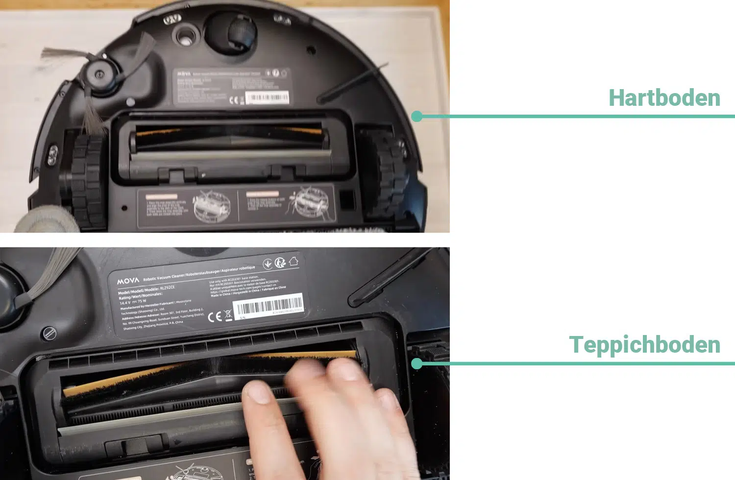 Sowohl auf dem Hartboden als auch auf dem Teppichboden konnten alle Haare restlos entfernt werden und nichts blieb am Roboter zurück