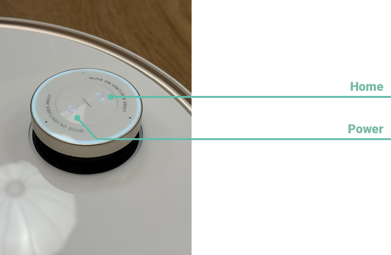 Über die Tasten auf dem Laserturm des Mova V50 Ultra Complete kann man ihn manuell steuern