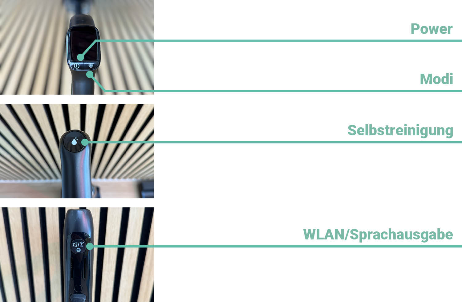 Wir sehen hier die Bedieungselemnte des Tineco One Floor S9 Artist