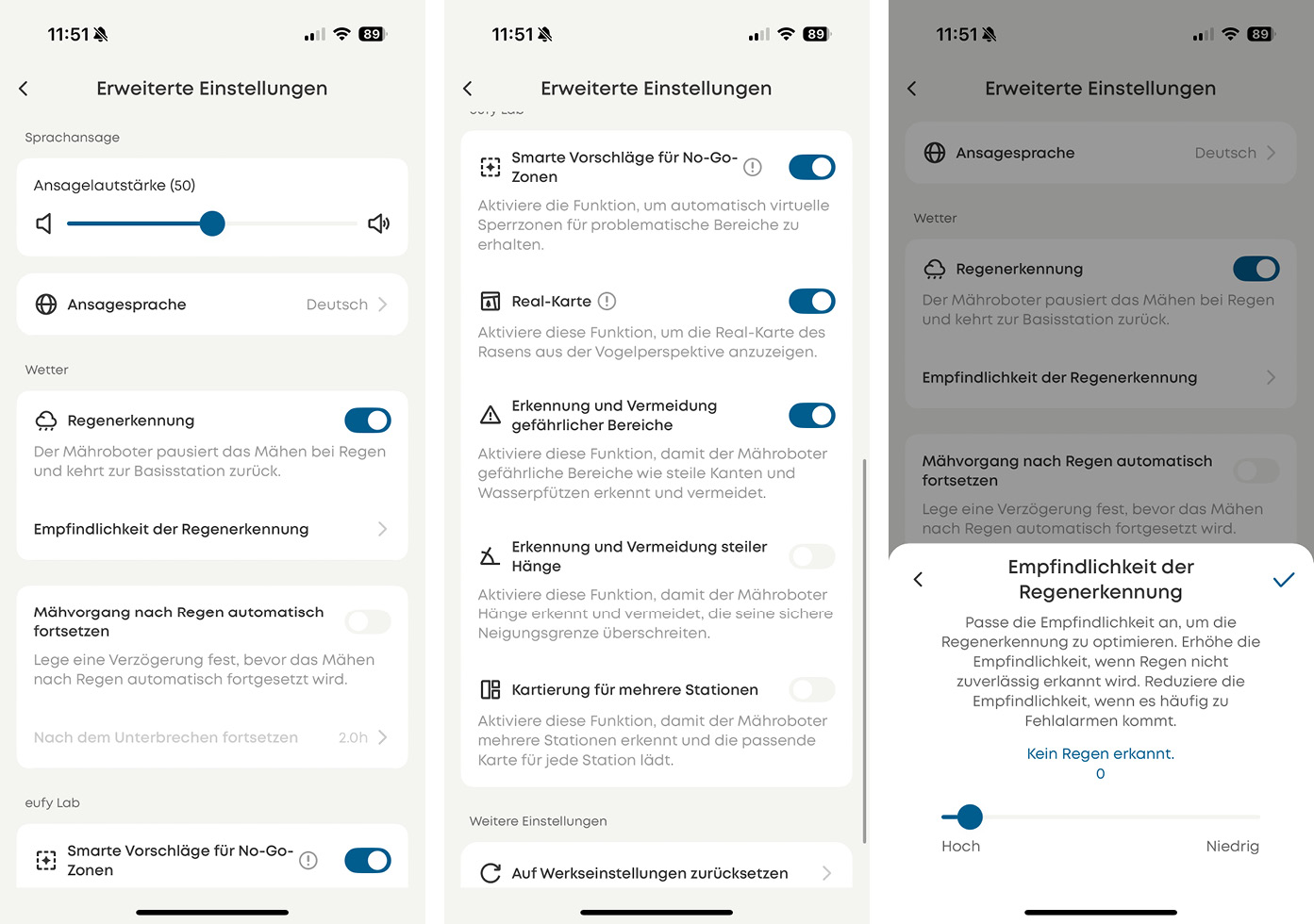 eufy E15 - App - Weitere Einstellmöglichkeiten