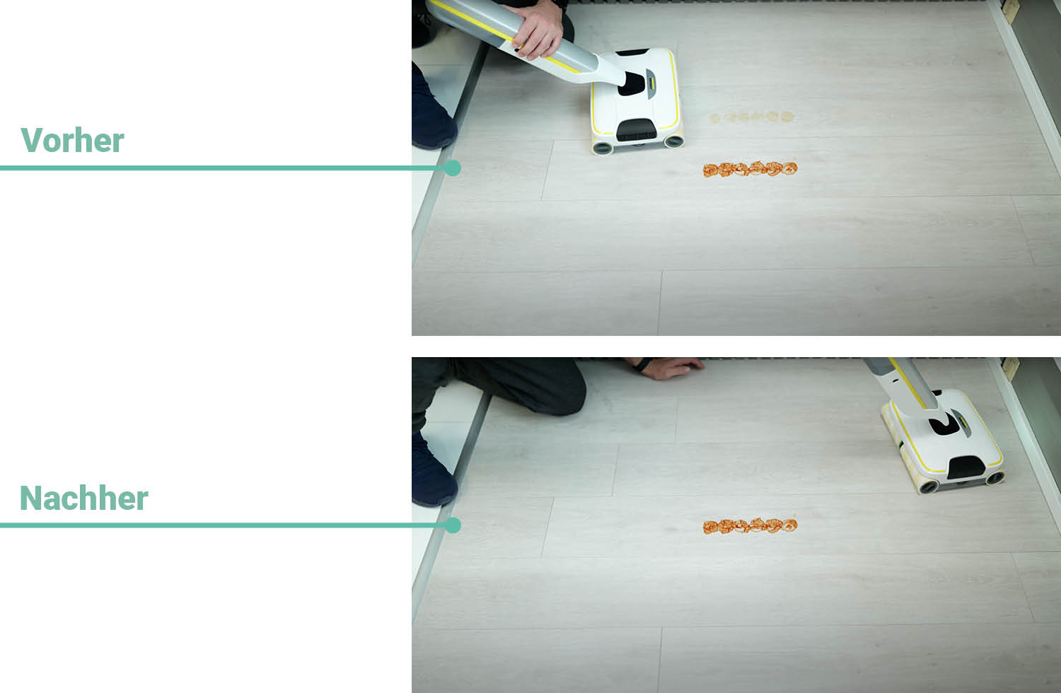 Das Reinigungsergebnis des Kärcher FC 8 bei trockenem Kaffee