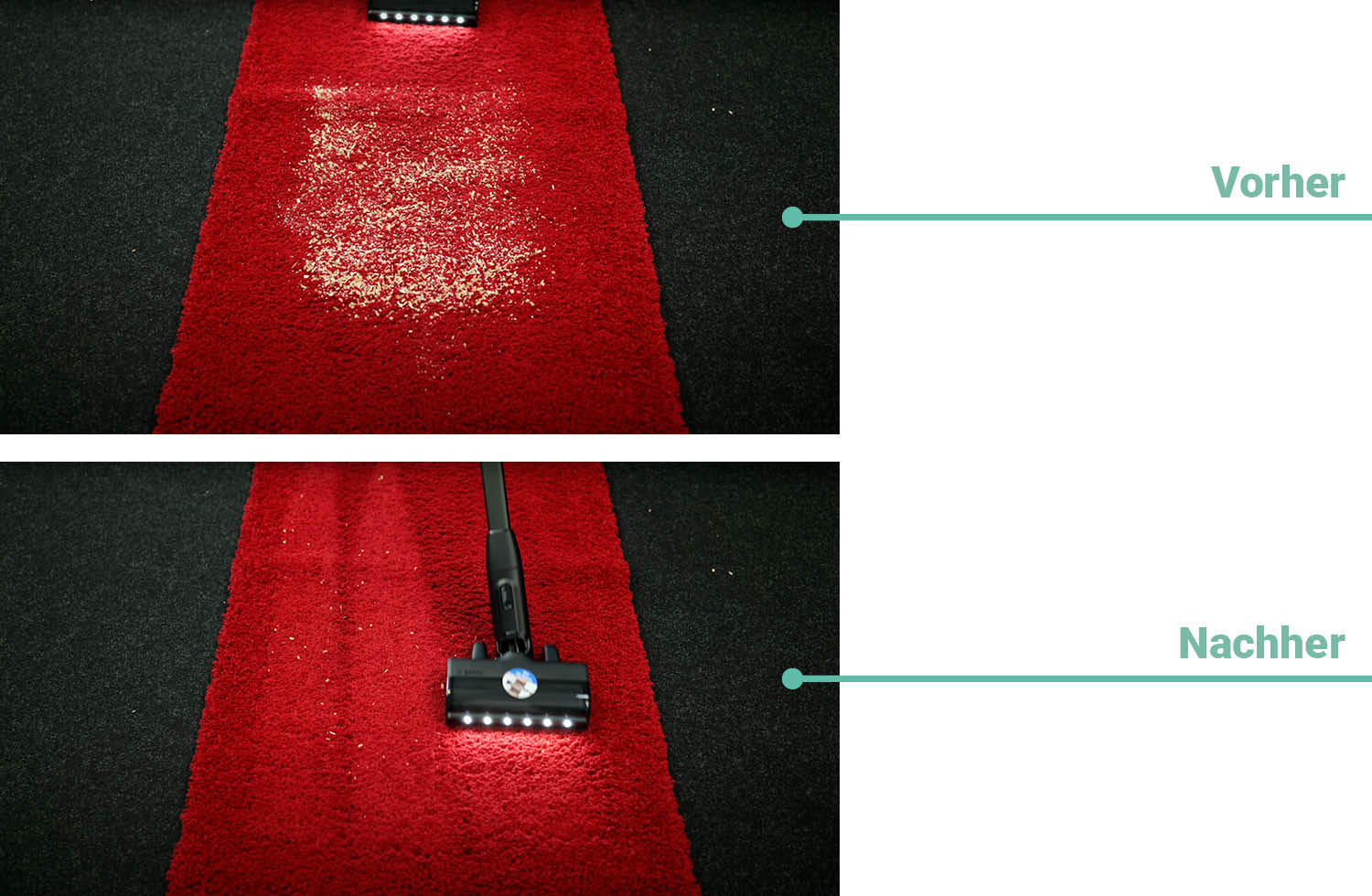 Das Reinigungsergebnis des Bosch Unlimited 10 auf Teppich