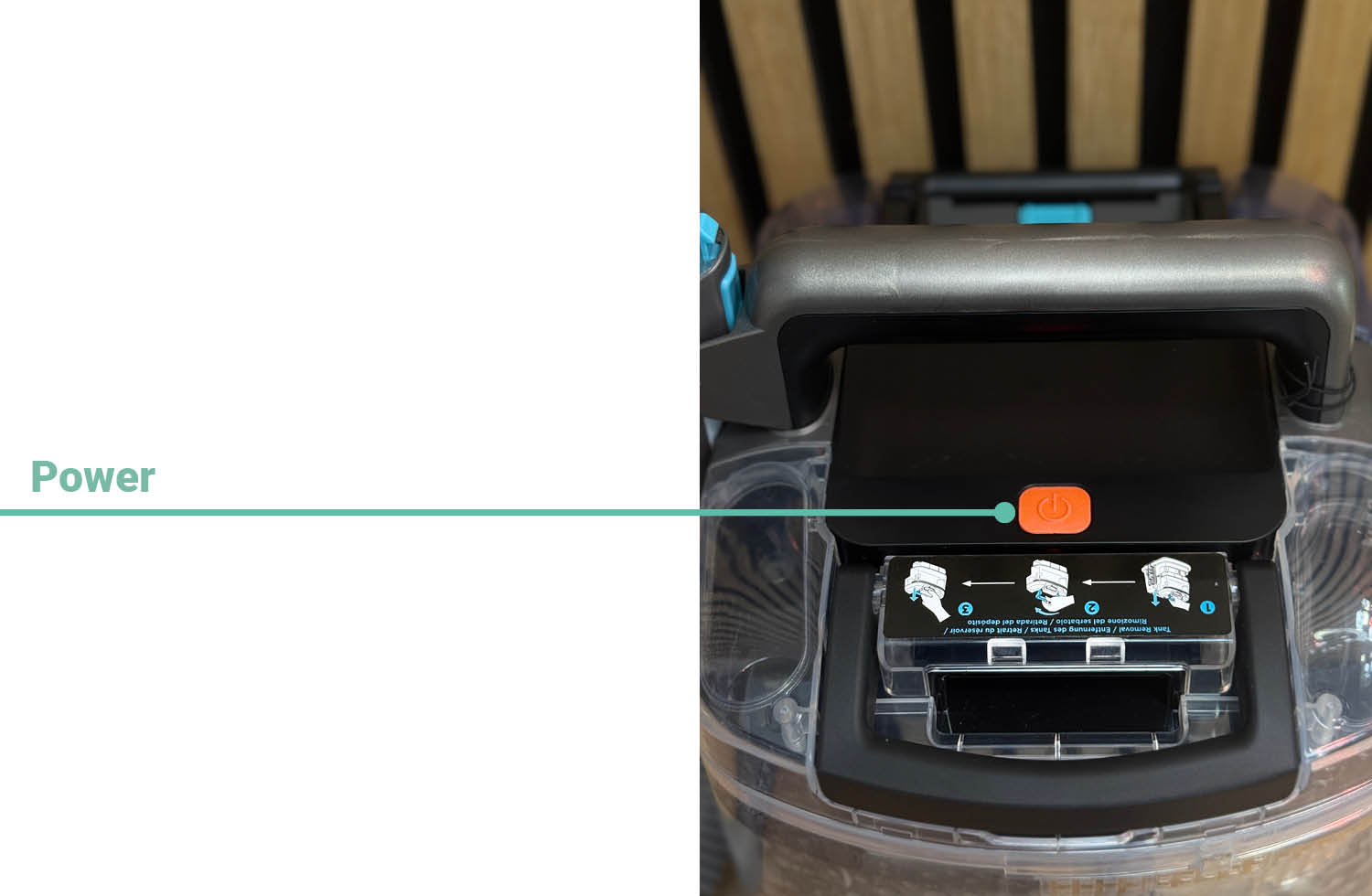 Der Power Buttton des Shark Reinigers