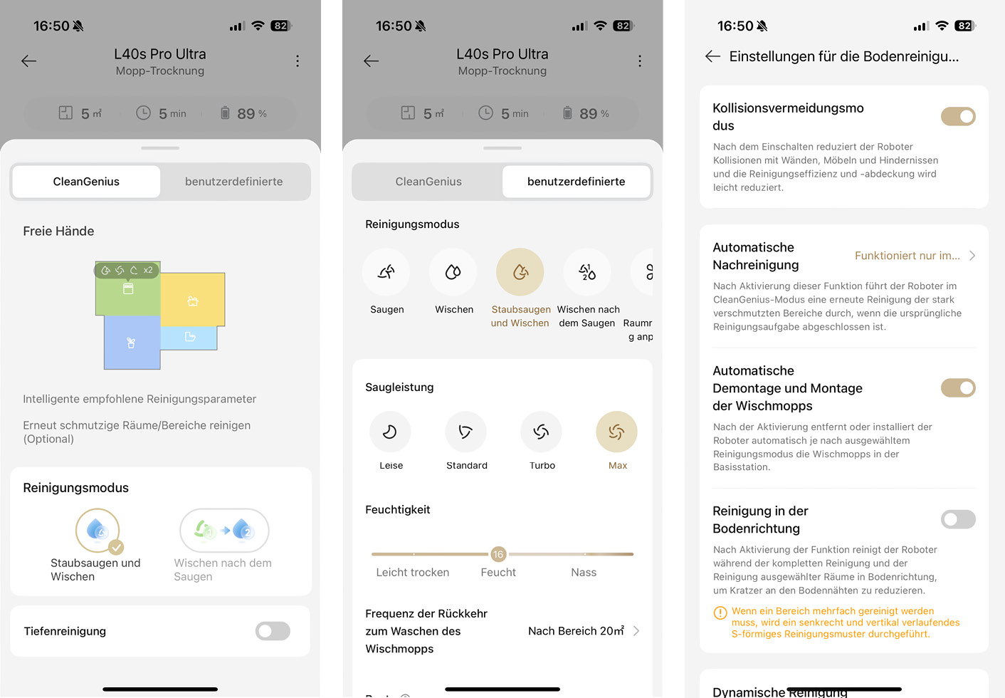 Dreame L40s Pro Ultra - App - Reinigung