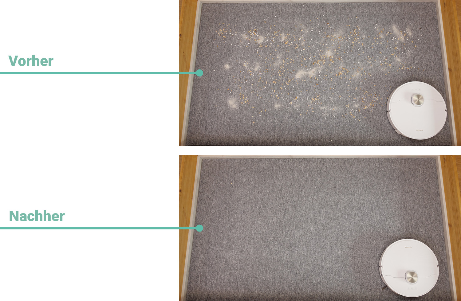 Dreame L40s Pro Ultra - Die ermittelte Saugleistung auf Teppichboden