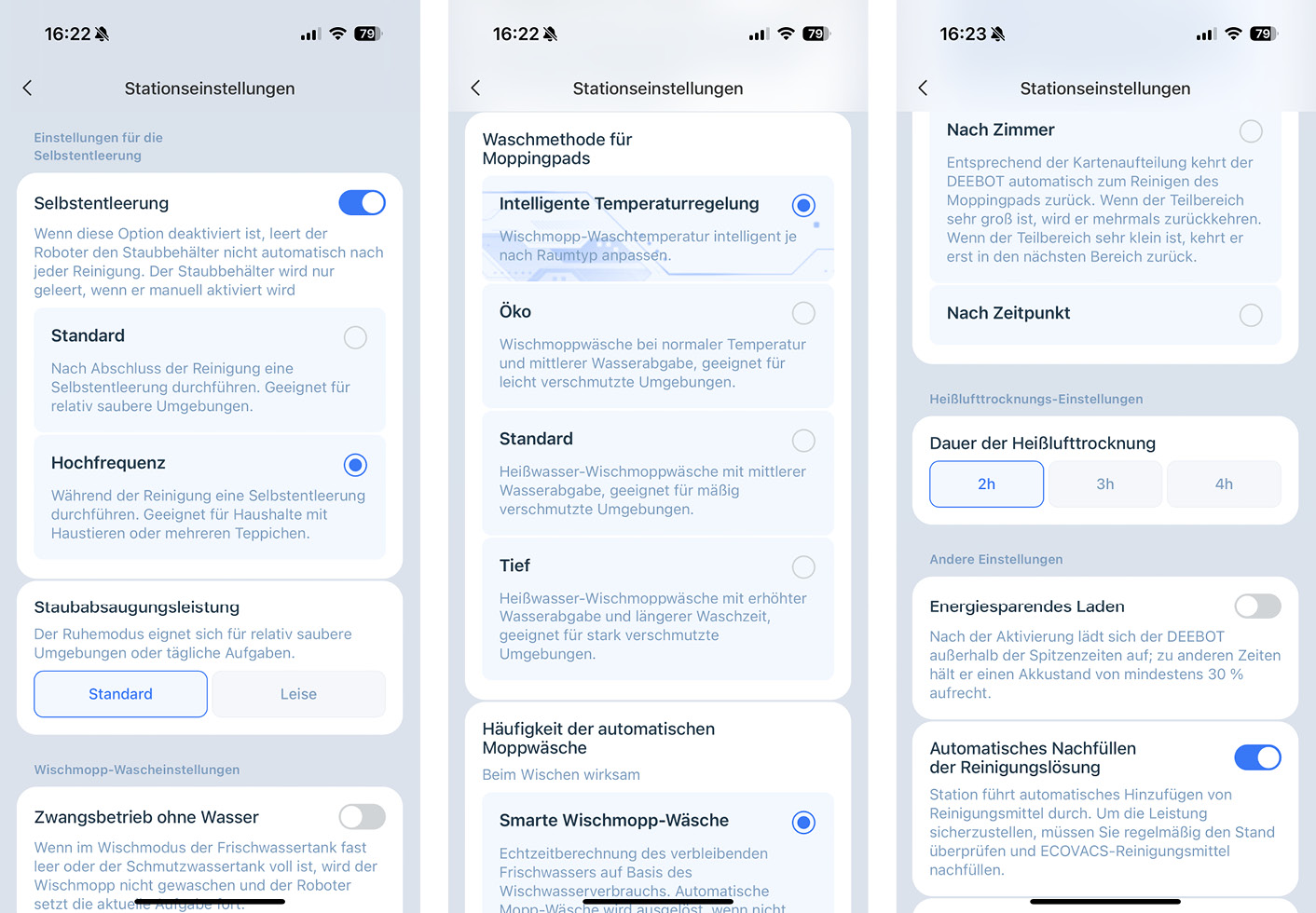ECOVACS DEEBOT X9 PRO OMNI - App - Stationseinstellungen