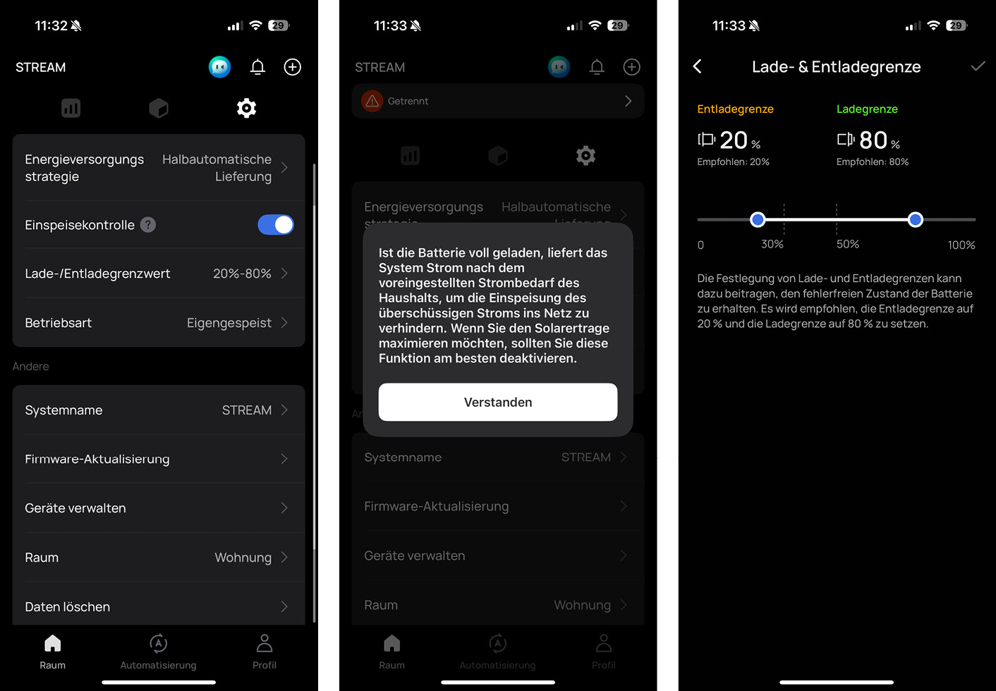 EcoFlow STREAM - App - Einstellungen - Kontrolle
