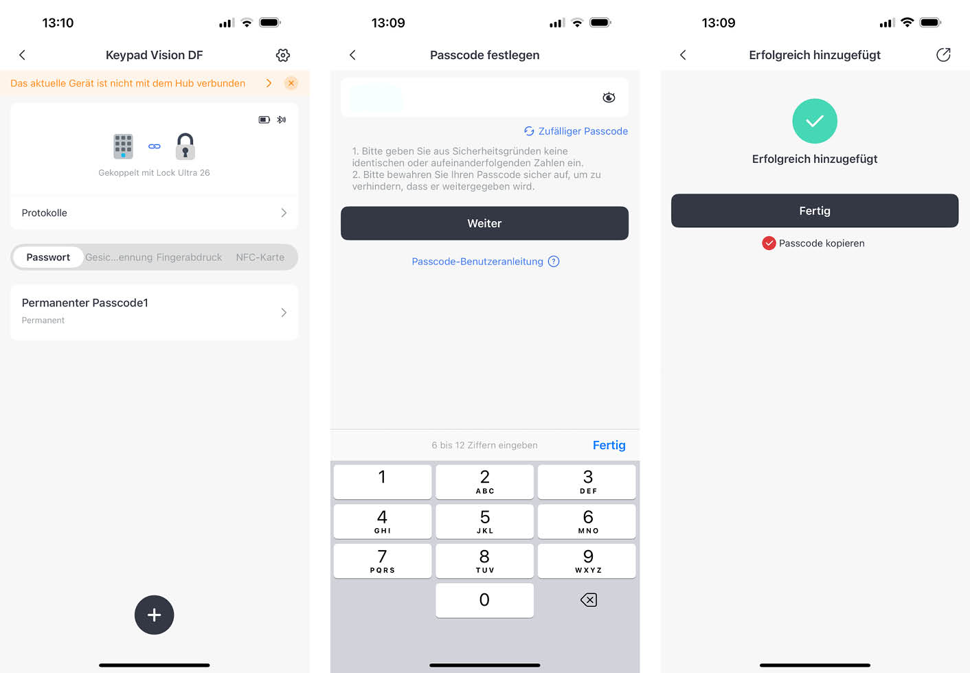 Fingerabdruck hinzufügen