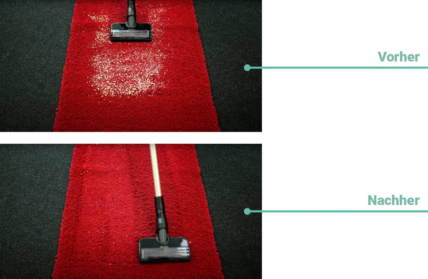 Hier seht ihr das Reinigungsergebnis des Der Filter des Miele Duoflex HX1 Total Care auf Teppichboden+