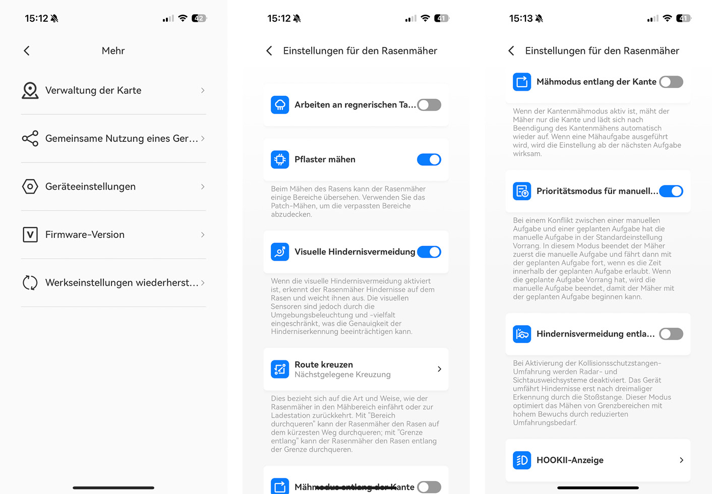 Hookii Neomow X - App - Einstellungen
