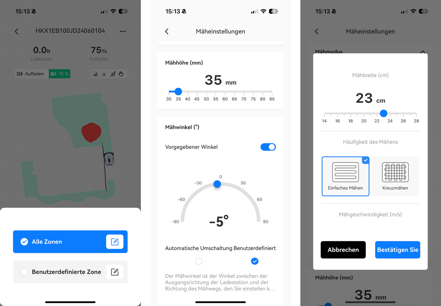 Hookii Neomow X - App - Mäheinstellungen