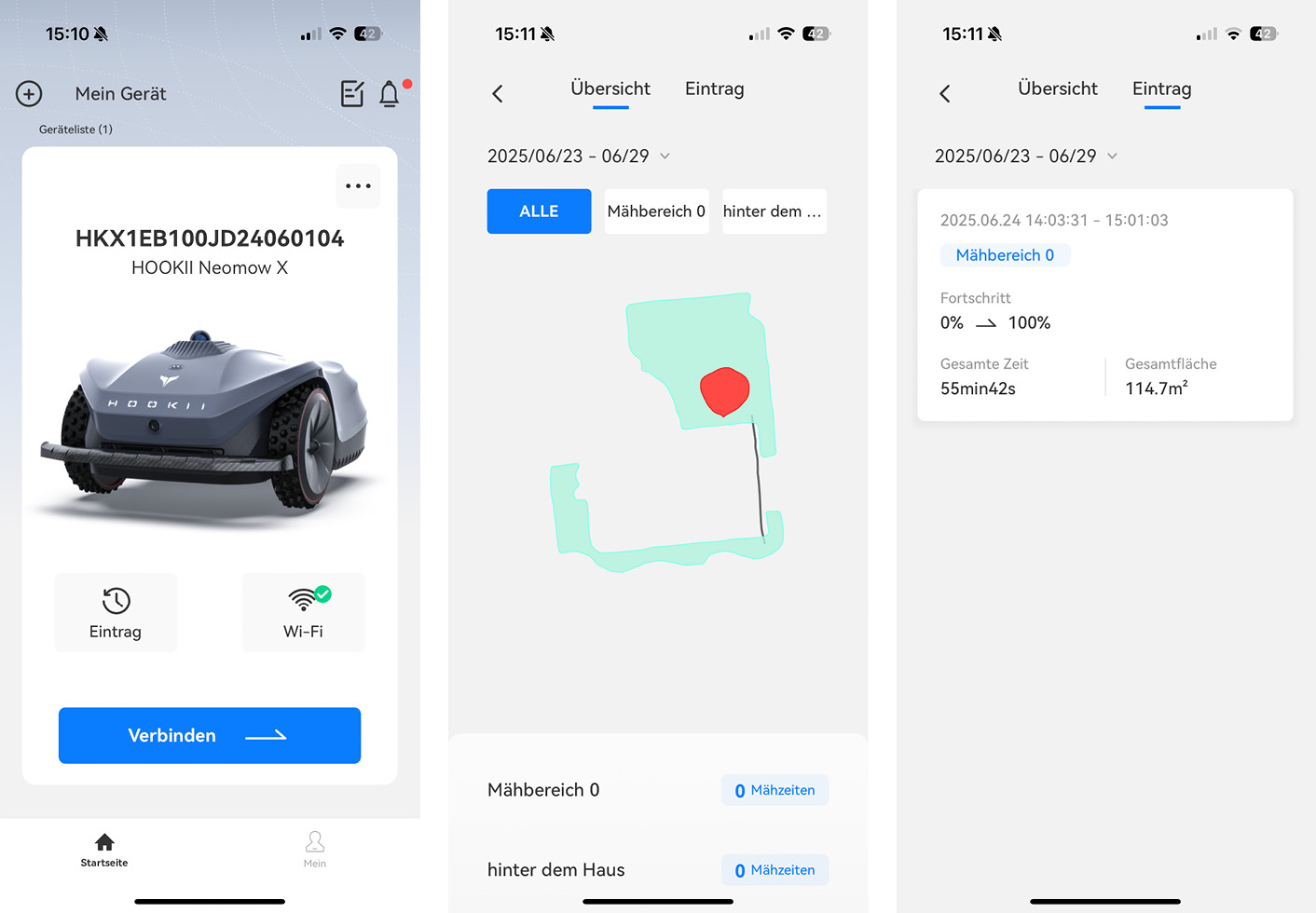 Hookii Neomow X - App - Startseite