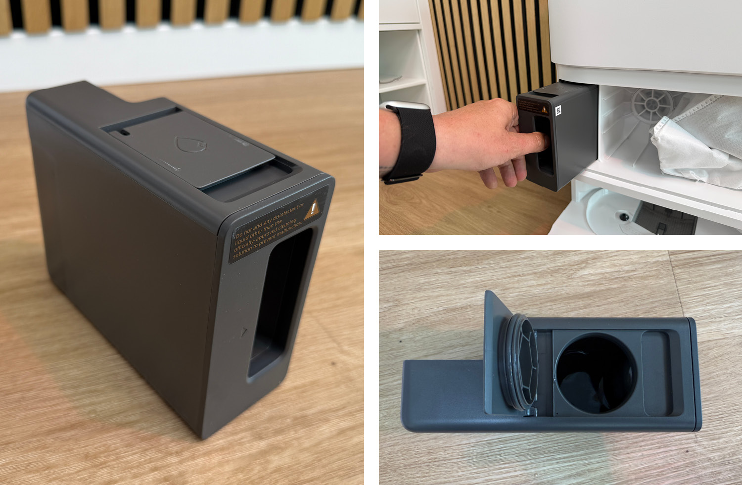 Im Inneren der Station sitzt ein frei befüllbarer Reinigungsmitteldosierer