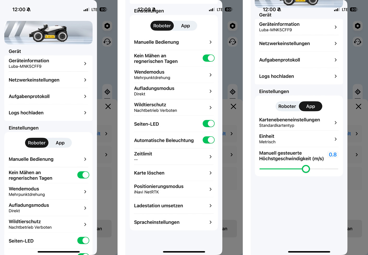 Mammotion LUBA Mini AWD - App - Einstellungen