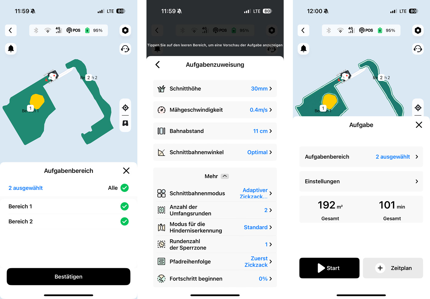 Mammotion LUBA Mini AWD - App - Mäheinstellungen