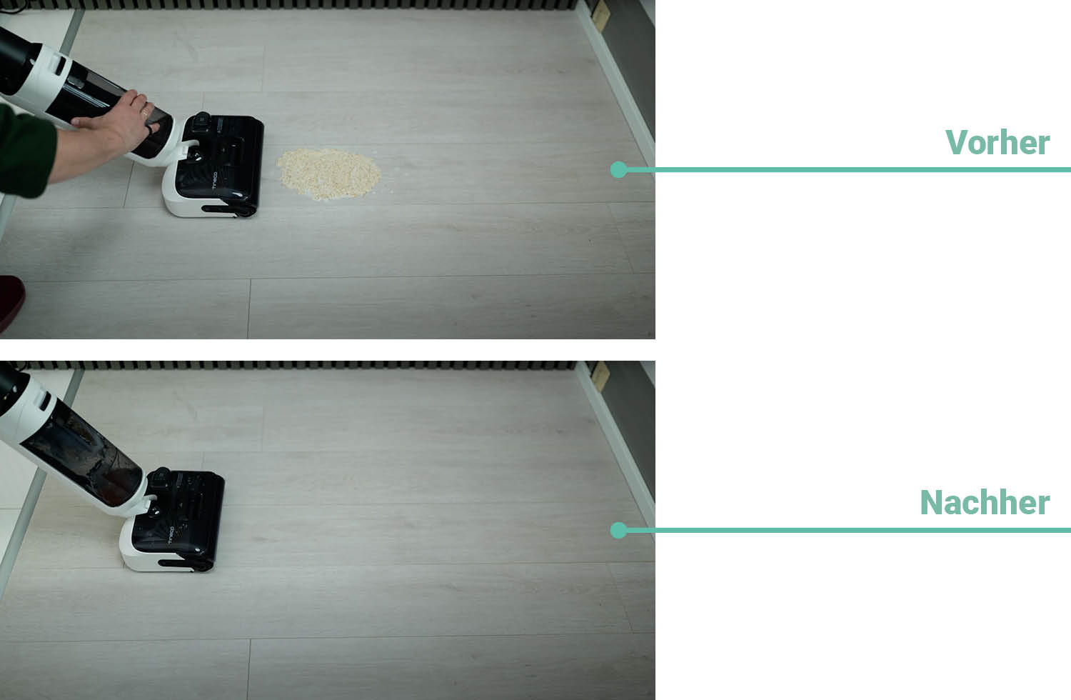 Nun das Testergebnis des Tineco Floor One Switch S6 Stretch Plus bei dickflüssigen verschmutzungen