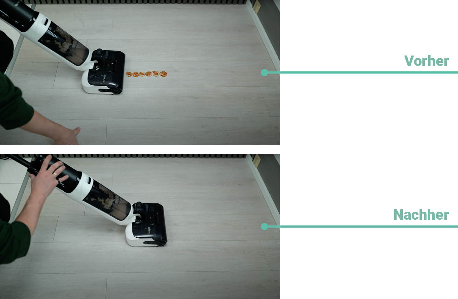 Und hier das Reinigungsergebnis des Tineco Floor One Switch S6 Stretch Plus bei getrocknetem Ketchup