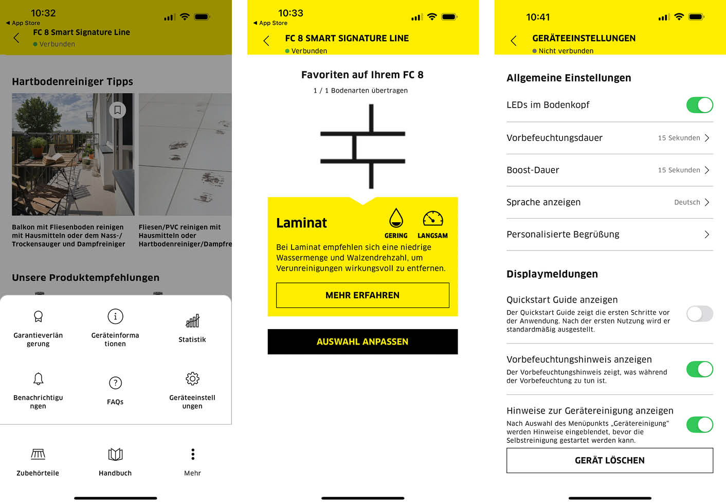 Weitere Eindrücke der App des Kärcher FC 8