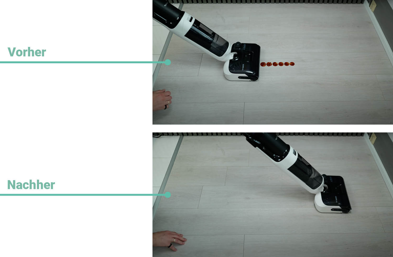 Wir sehen das Reinigungsergebnis bei flüssigen Verschmutzungen