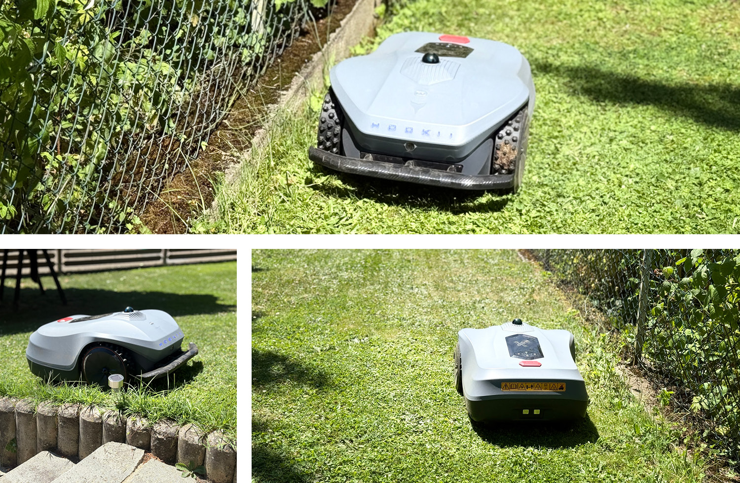 Zuerst fährt man mit dem Hookii Neomow X den Rand einer Rasenfläche ab