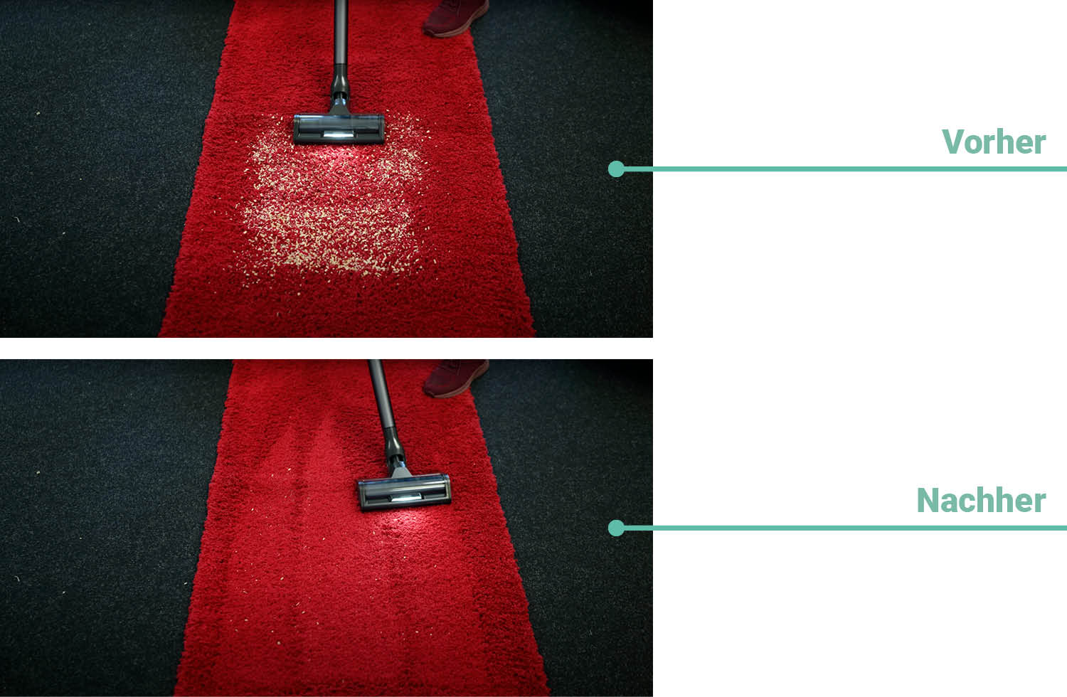 Das Reinigungsergebnis auf Teppich