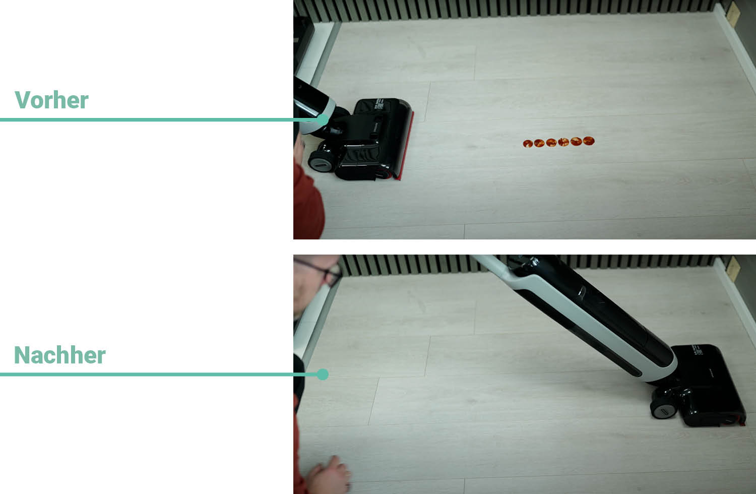 Das Reinigungsergebnis des Dreame H15 Pro bei flüssigen Verschmutzungen