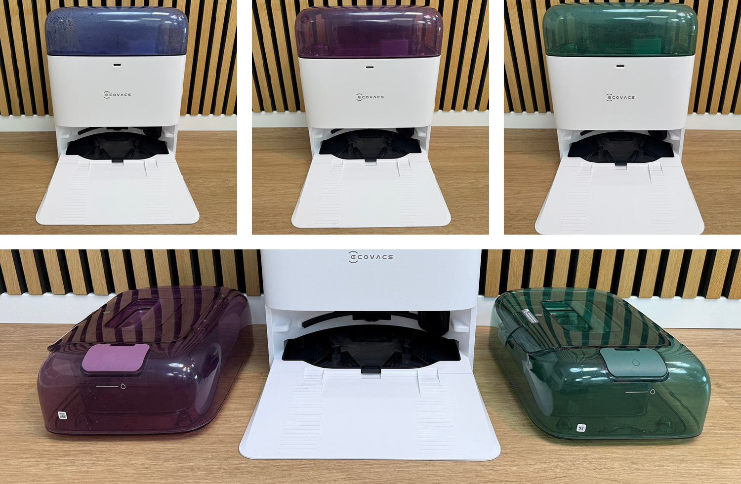 Das ist die Reinigungsstation mit den verschiedenfarbigen Wassertanks