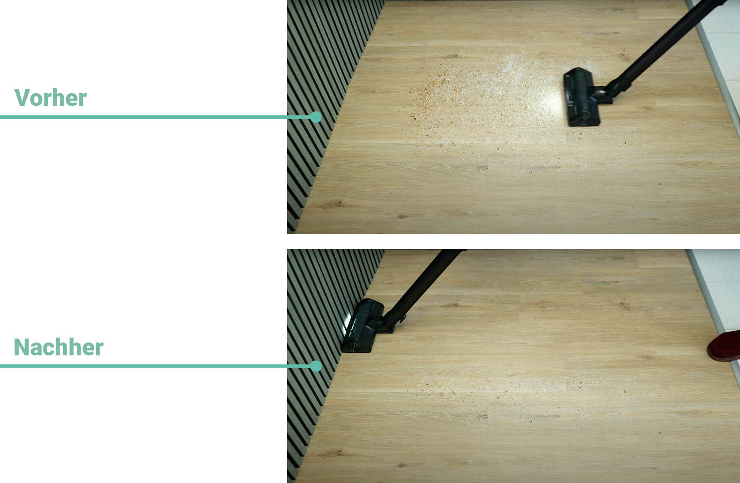 Das reinigungsergebnis auf hartboden