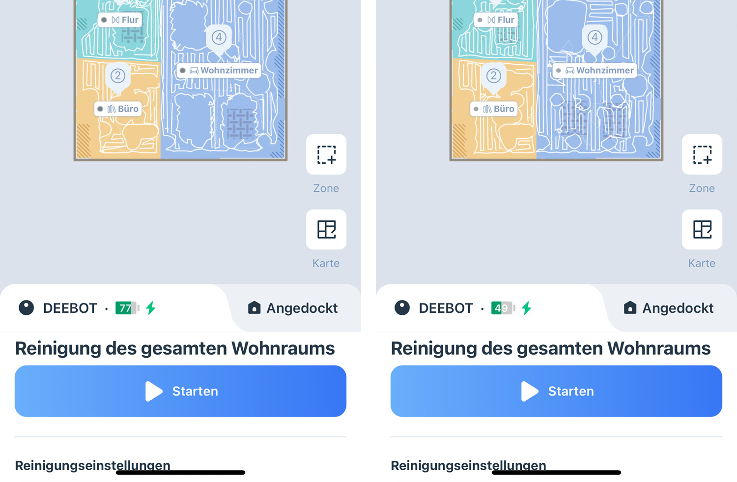Die Akkuleistung des ECOVACS DEEBO mini