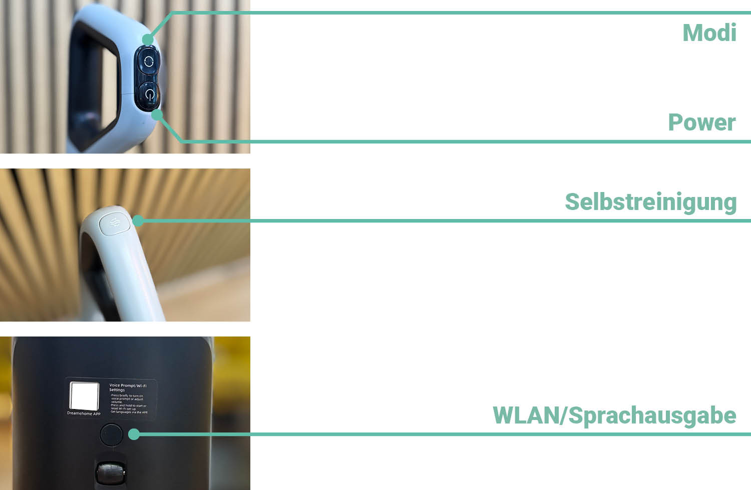 Hier sehen wir die Bedienung des Dreame H15 Pro Heat