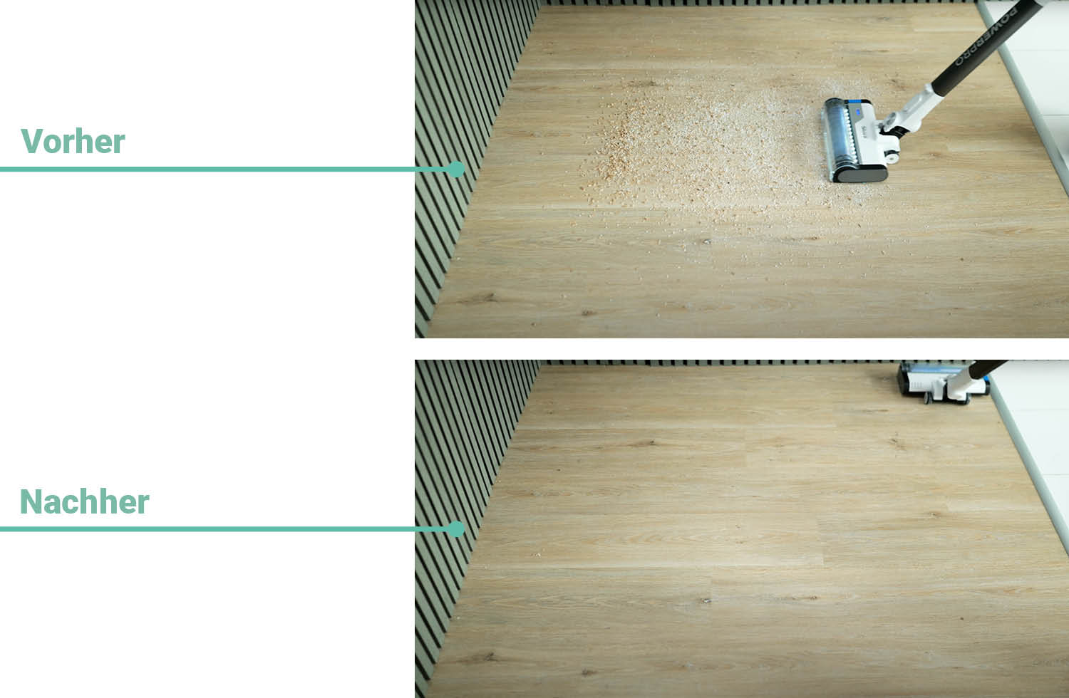 das Reinigungergebnis des Shark PowerPro IZ389EUT auf Hartboden